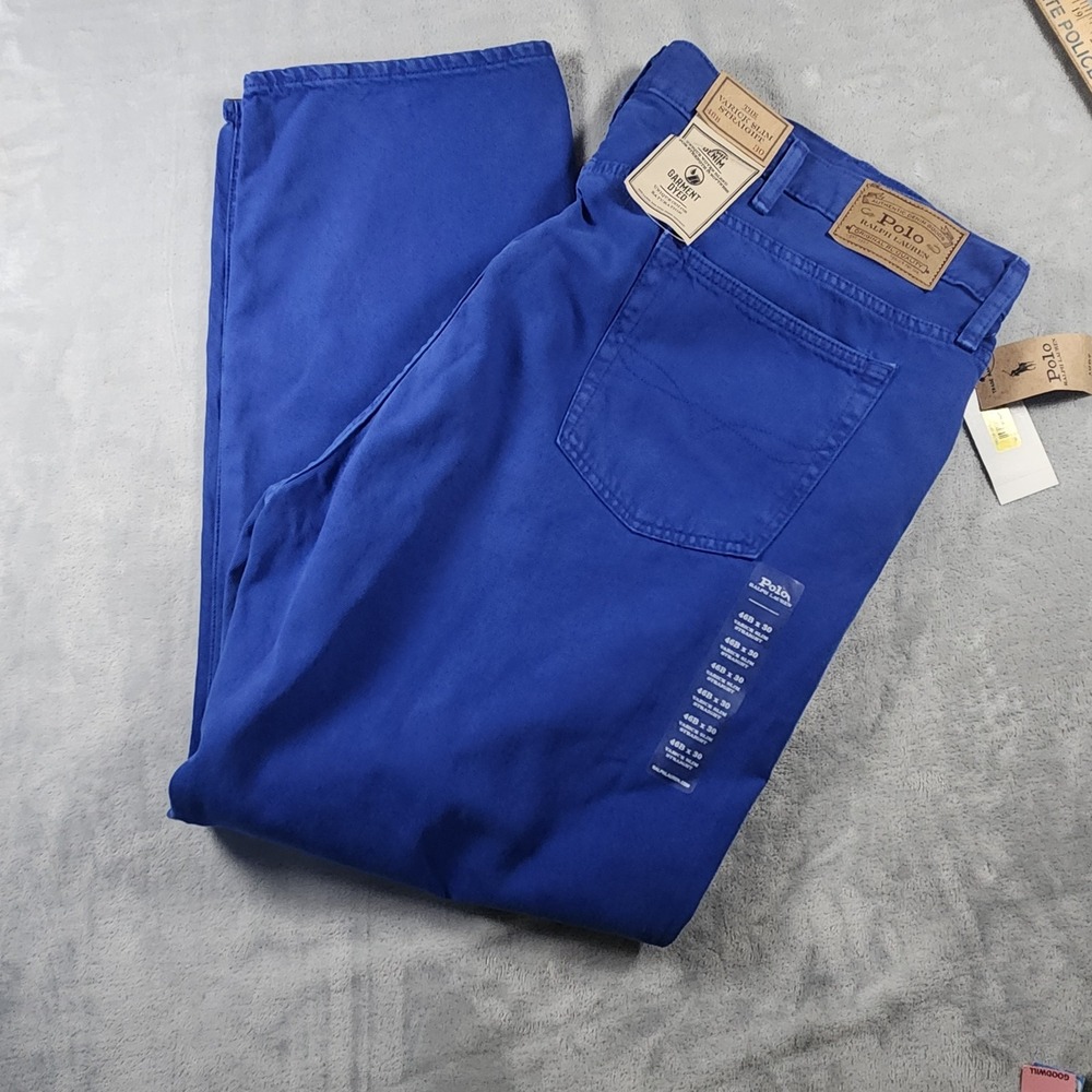 POLO RALPH LAUREN VARICK SLIM STRAIGHT HEMP DENIM GARMENT DYED BLUE MENS 46Bx30